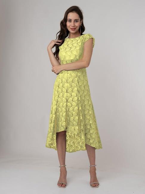 zink london yellow lace high-low dress