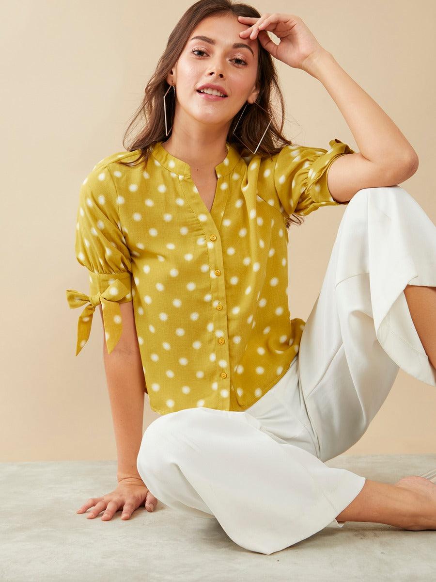 zink london yellow polka dots shirt style top