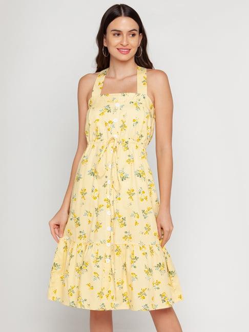 zink london yellow printed a-line dress