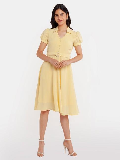 zink london yellow regular fit midi dress