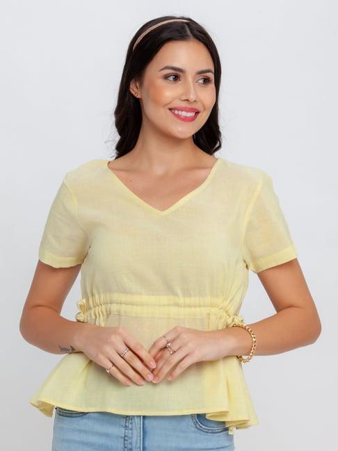 zink london yellow v neck top