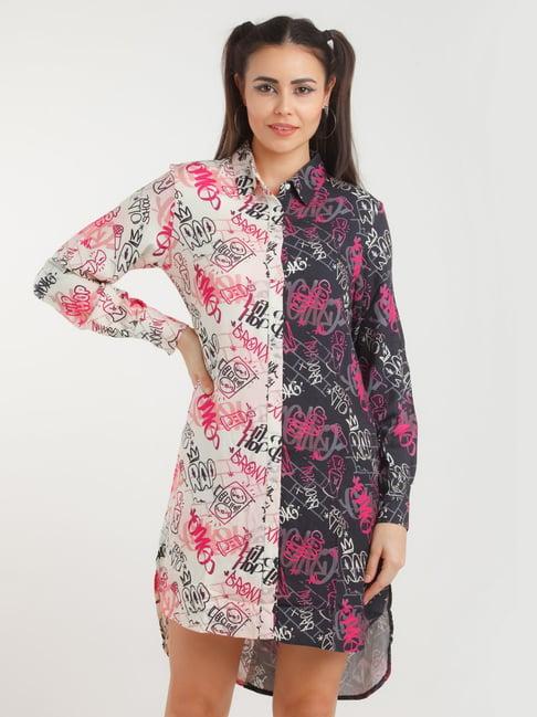 zink z black & beige printed shirt dress