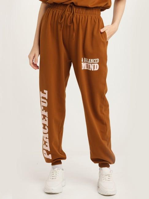 zink z brown cotton regular fit high rise joggers