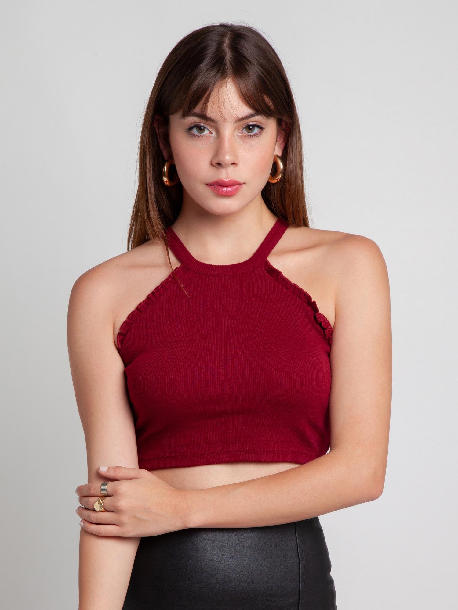 zink z by zink london women maroon solid crop top