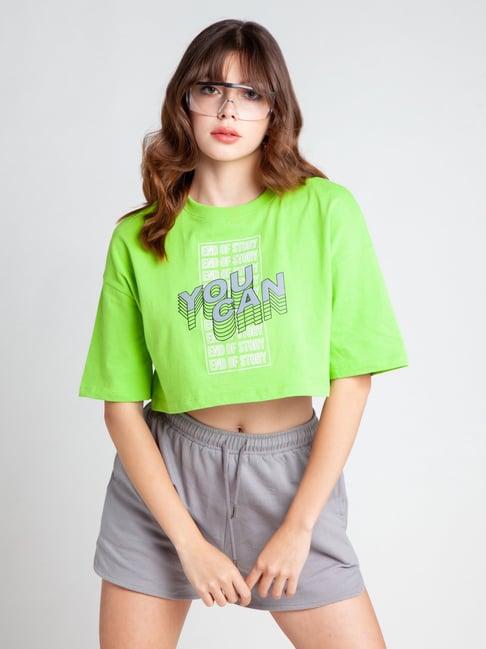 zink z green printed crop t-shirt