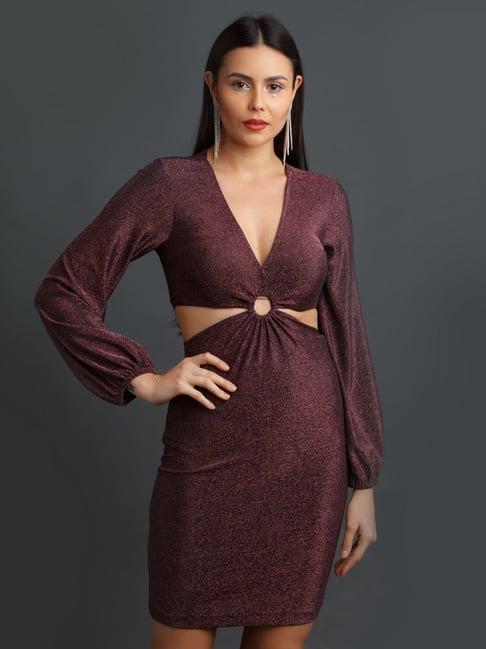 zink z maroon textured bodycon dress