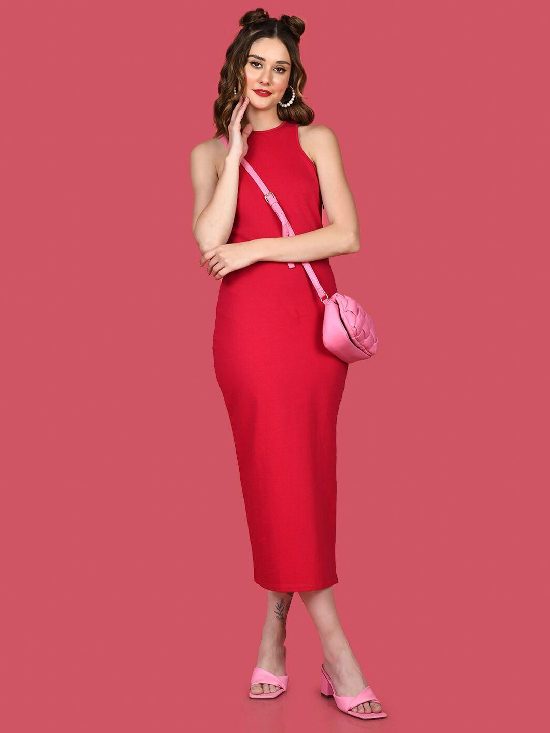 zink z round neck pure cotton sheath midi dress