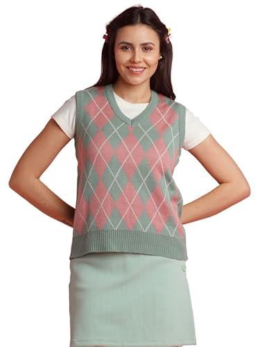 zink z women's green & pink sleeveless argyle sweater