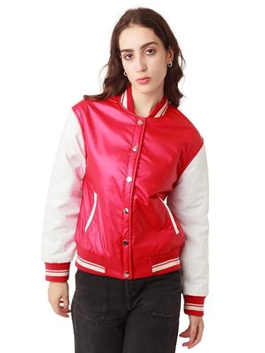 zink z women's red & white solid varsity jacket
