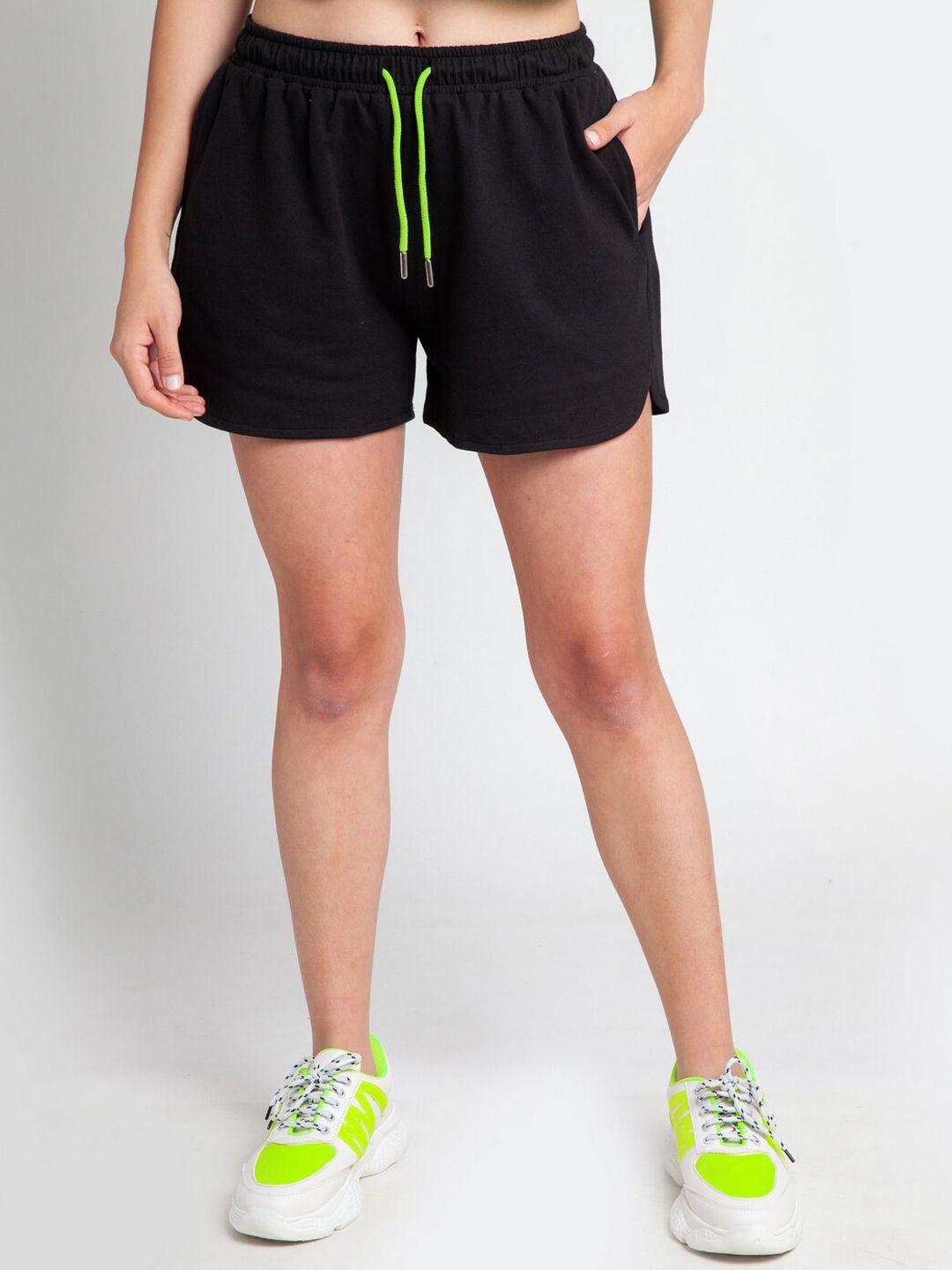 zink z women black solid high-rise pure cotton running shorts