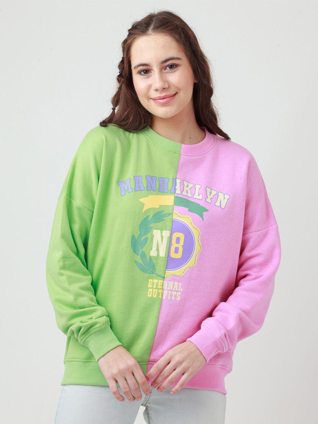 zink z women green colourblocked sweatshirt