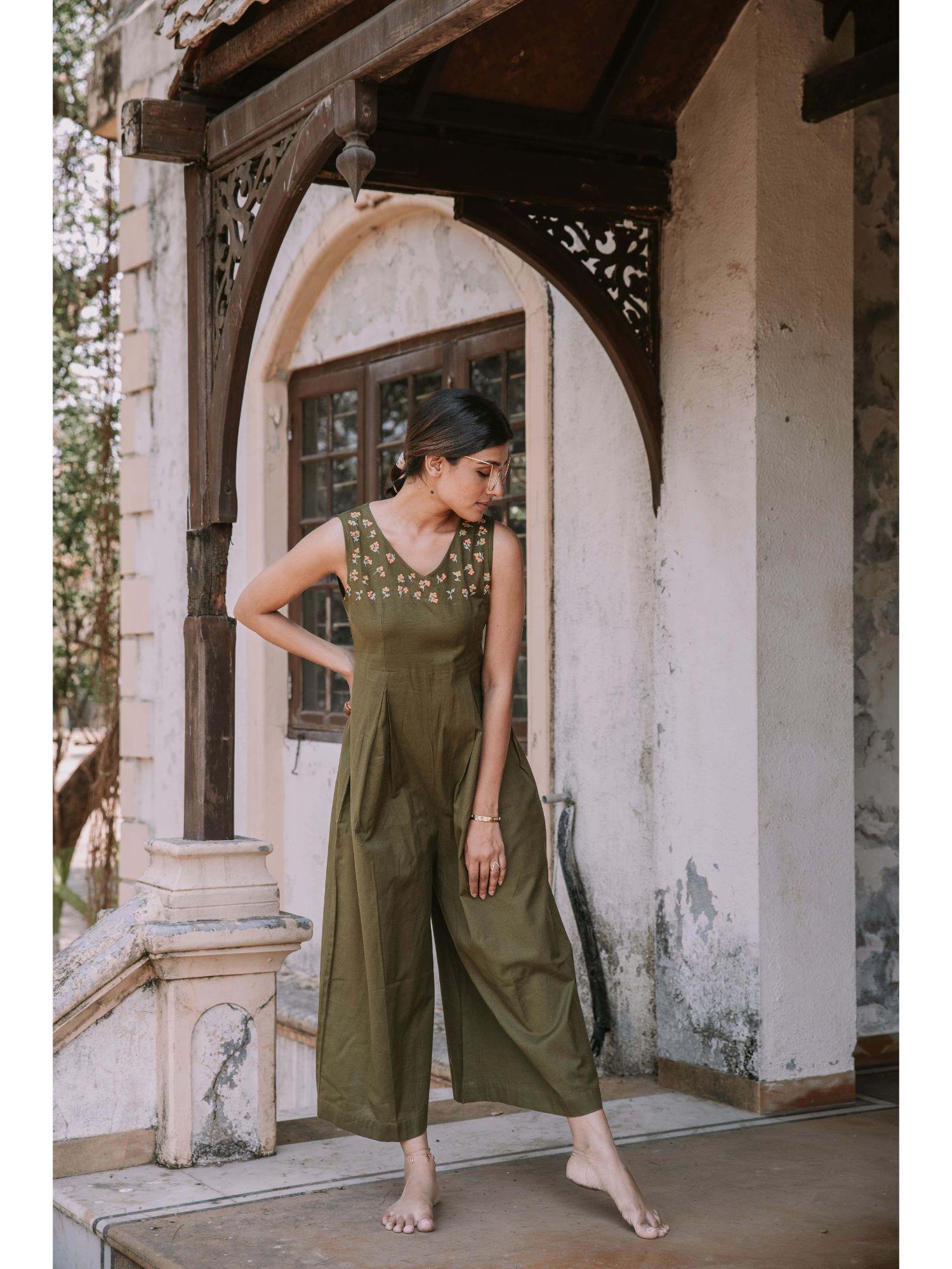 zinnia meadowland green jumpsuit