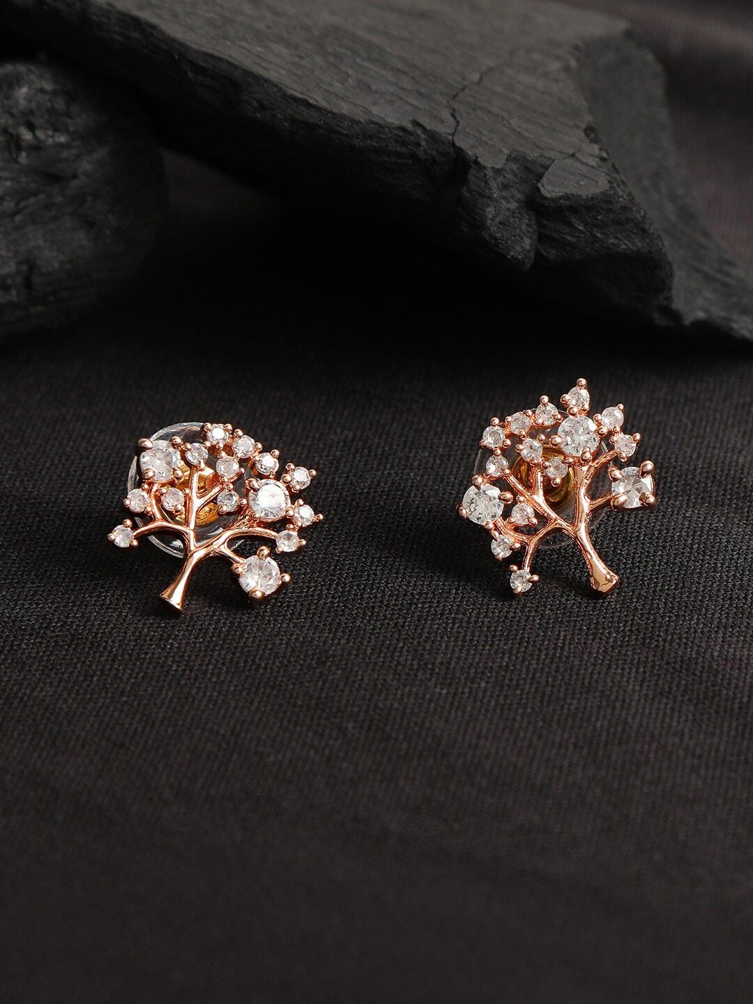zinu rose gold cubic zirconia studded earrings .