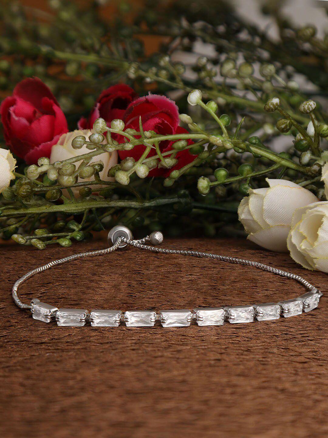 zinu women silver-toned brass cubic zirconia rhodium-plated charm bracelet
