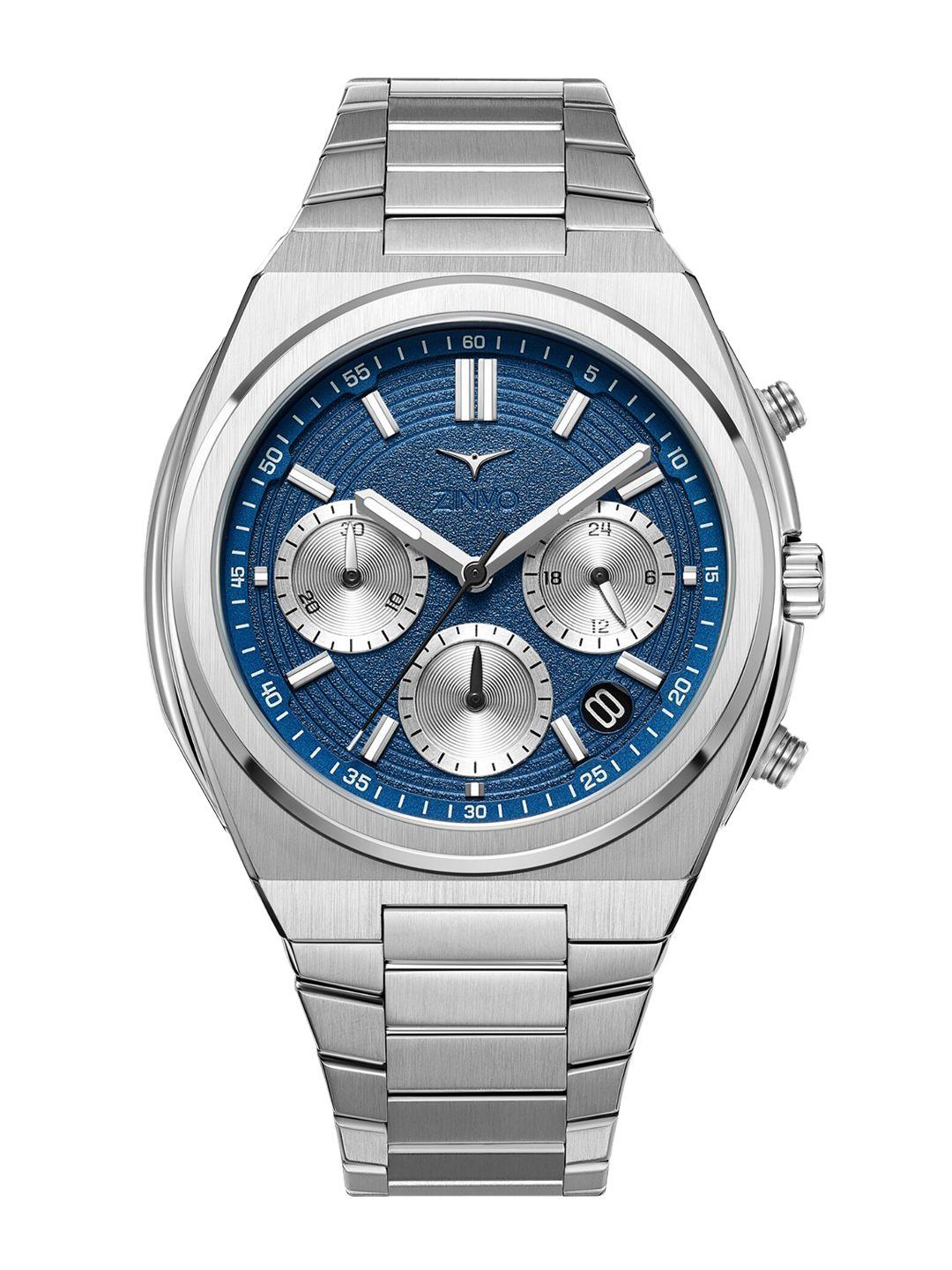 zinvo men blue stainless steel straps analogue chronograph watch 200-02