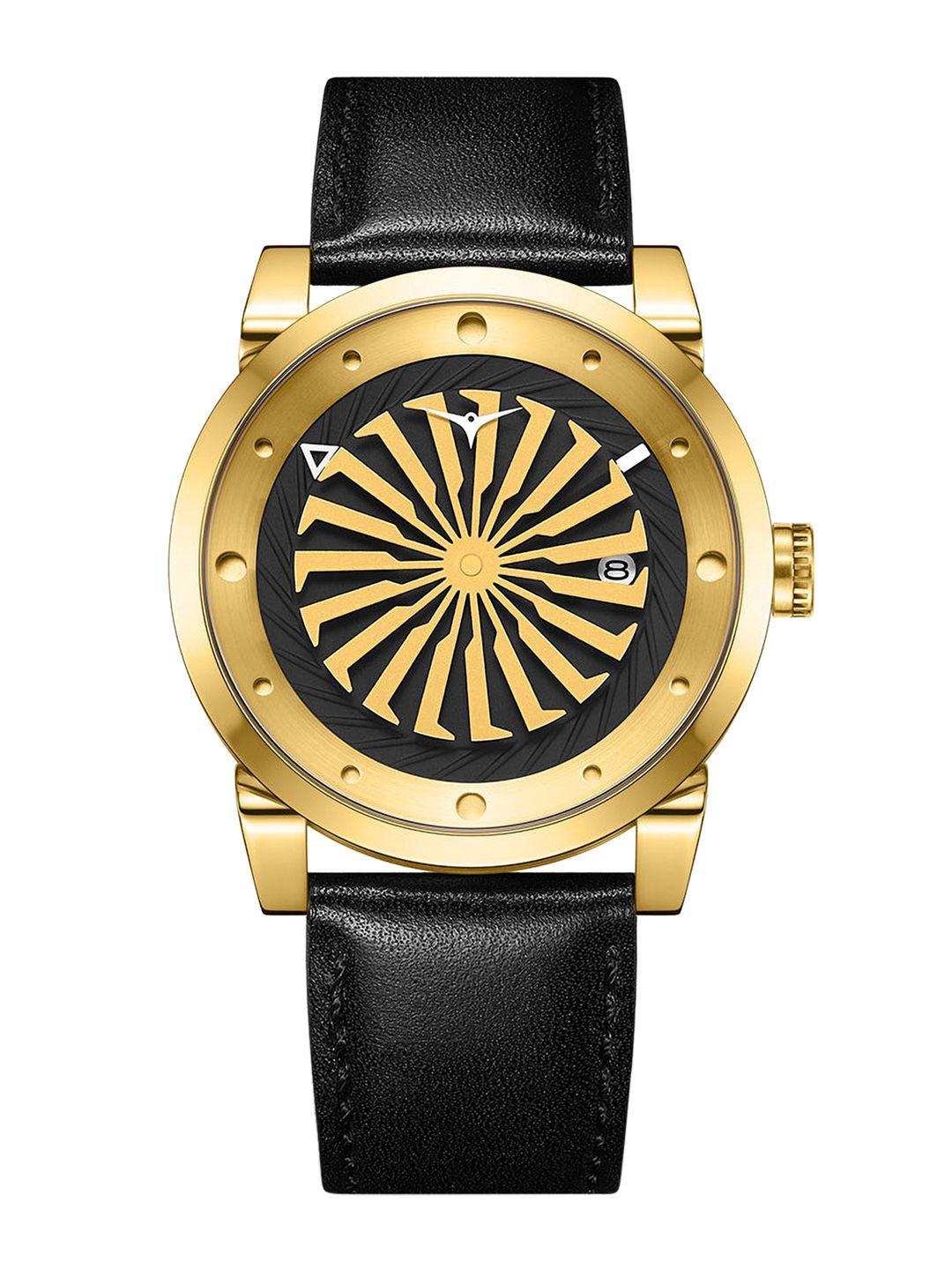 zinvo men gold-toned brass dial analogue automatic motion powered watch - 125