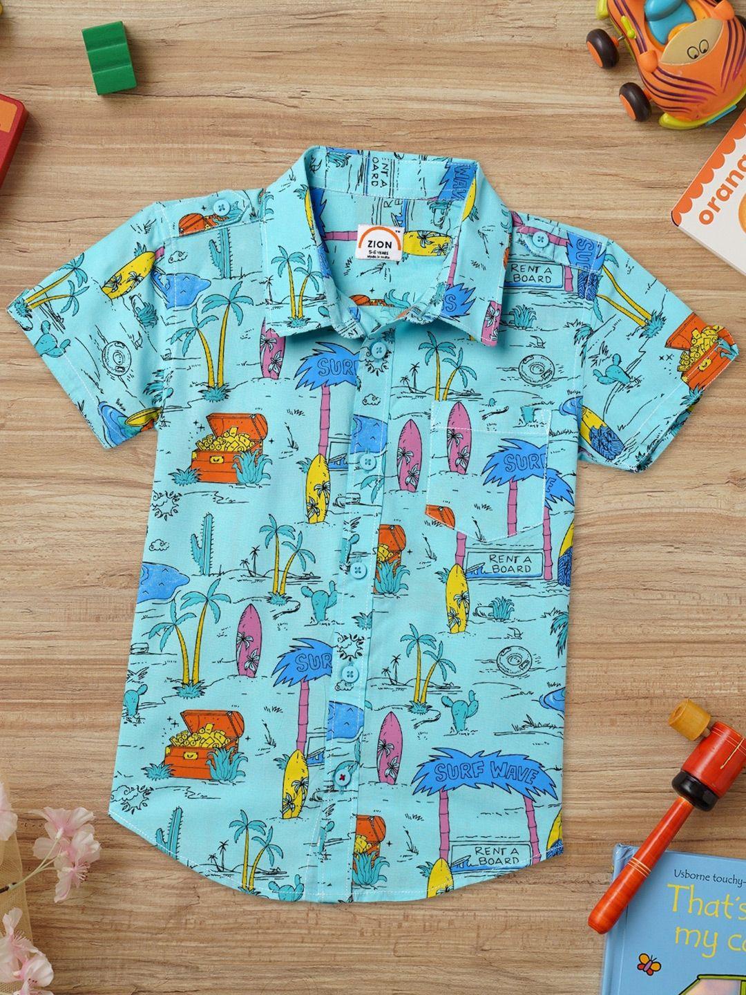 zion boys comfort printed cotton casual shirt
