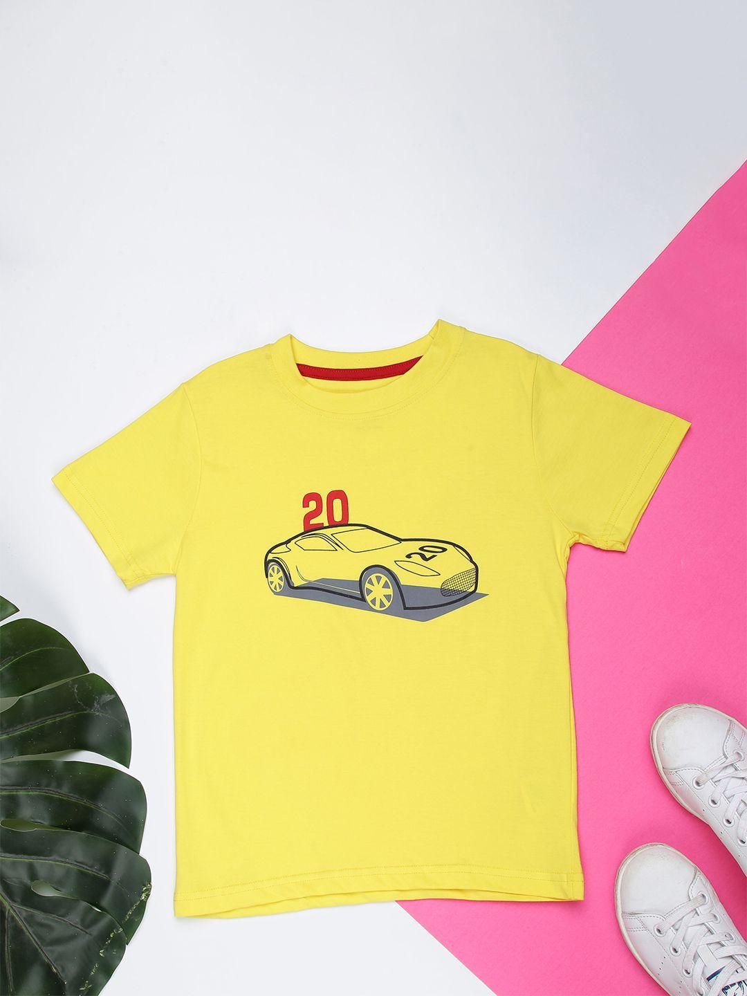 zion boys yellow  black printed cotton pure cotton t-shirt