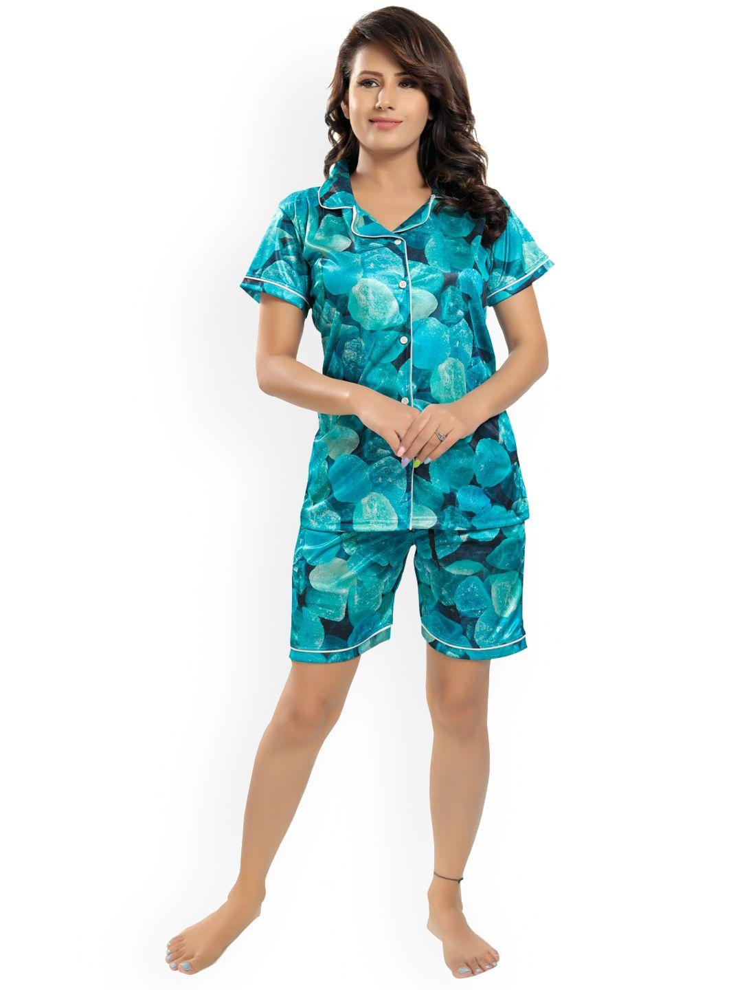 zionity abstract printed satin night suit