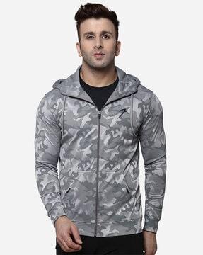 zip front camouflage hooded jacket