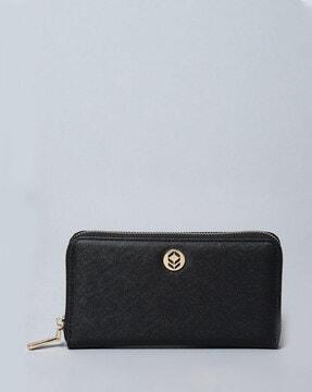 zip-around wallet with logo applique