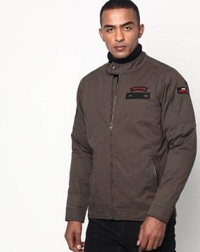 zip-front biker jacket with pockets