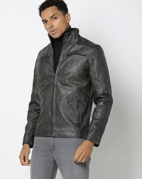 zip-front biker jacket