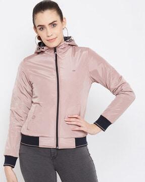 zip-front bomber jacket with butonned side pockets