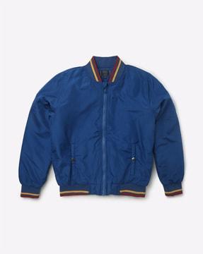 zip-front bomber jacket with buttoned pocket
