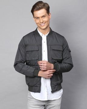 zip-front bomber jacket with flap pockets
