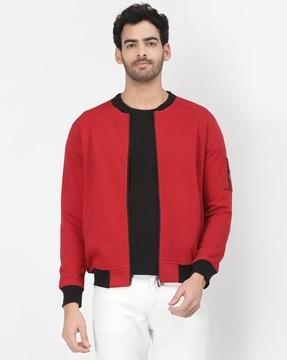 zip-front bomber jacket with welt pockets