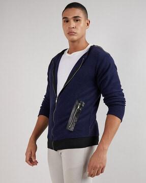 zip-front bomber jacket with zipper pockets