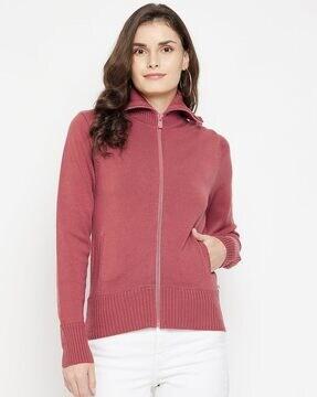 zip-front cardigan with insert pocket