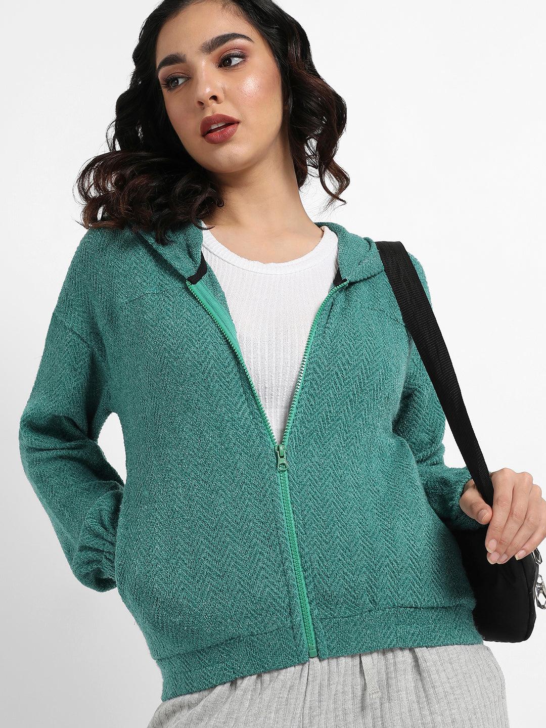 zip-front chevron hoodie with elasticated hem