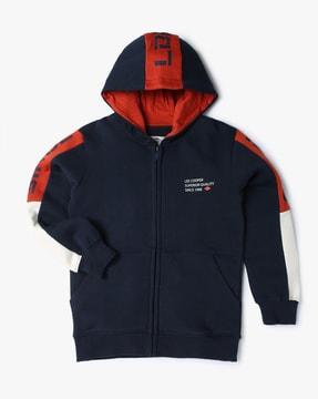 zip-front hoodie with contrast sleeves