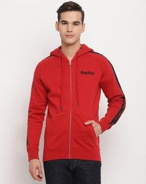 zip-front hoodie with contrast taping
