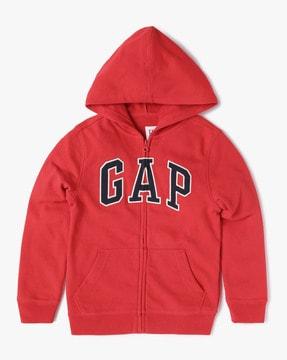 zip-front hoodie with logo applique