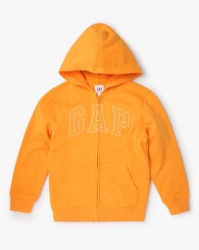 zip-front hoodie with logo print