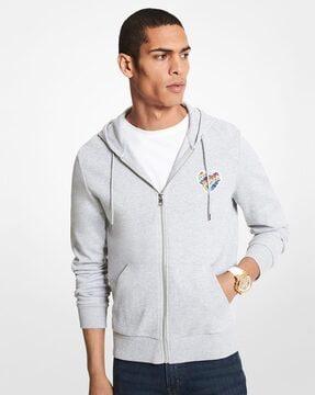 zip-front hoodie with pride heart logo