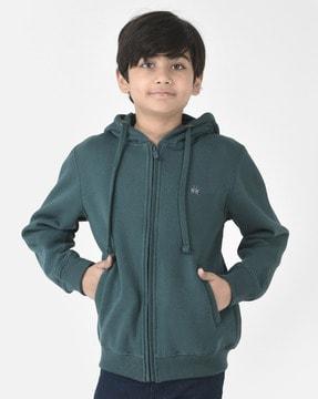 zip-front hoodie with ribbed hems