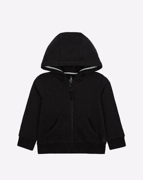 zip-front hoodie with split kangaroo pockets