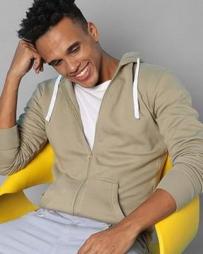 zip-front hoodie with split kangaroo pockets