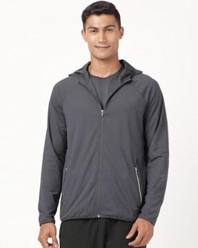 zip-front hoodie with zipper pockets