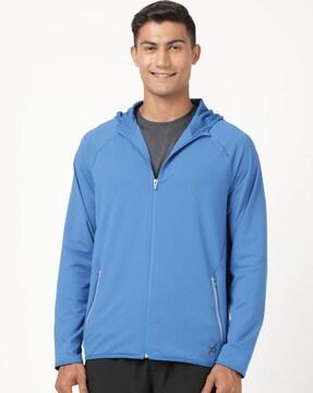 zip-front hoodie with zipper pockets