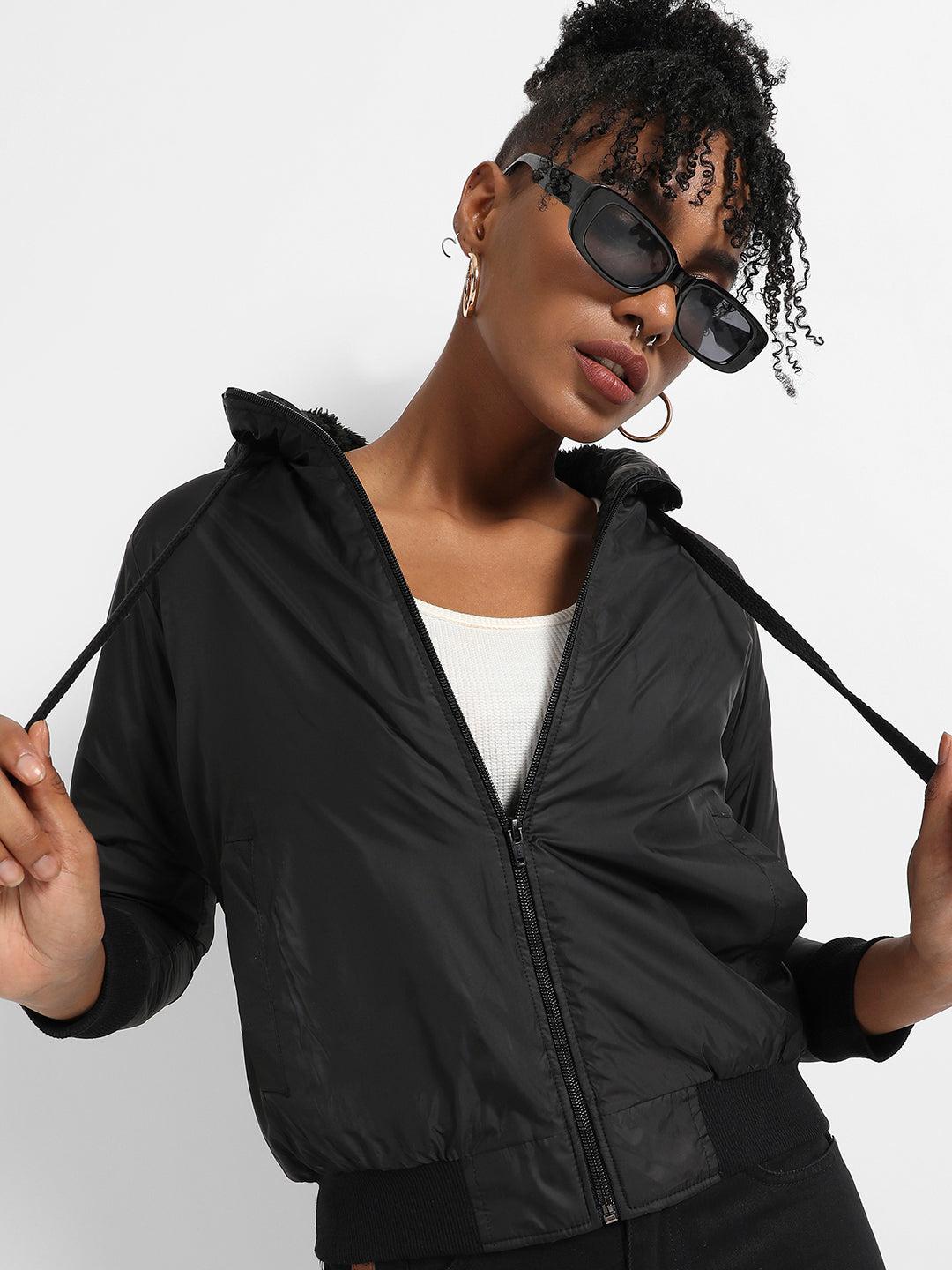 zip-front jacket with ribbed hem