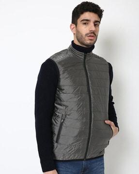zip-front puffer jacket with insert pockets