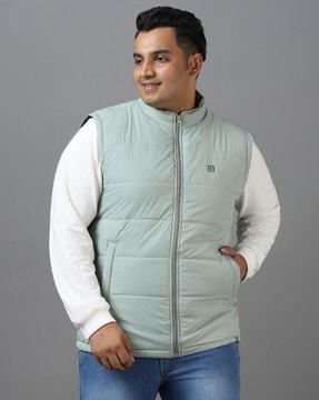 zip-front puffer jacket with insert pockets