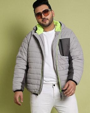 zip-front puffer jacket with pockets
