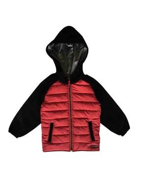 zip-front quilted hooded jacket