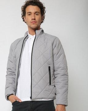 zip-front quilted jacket with slip pockets